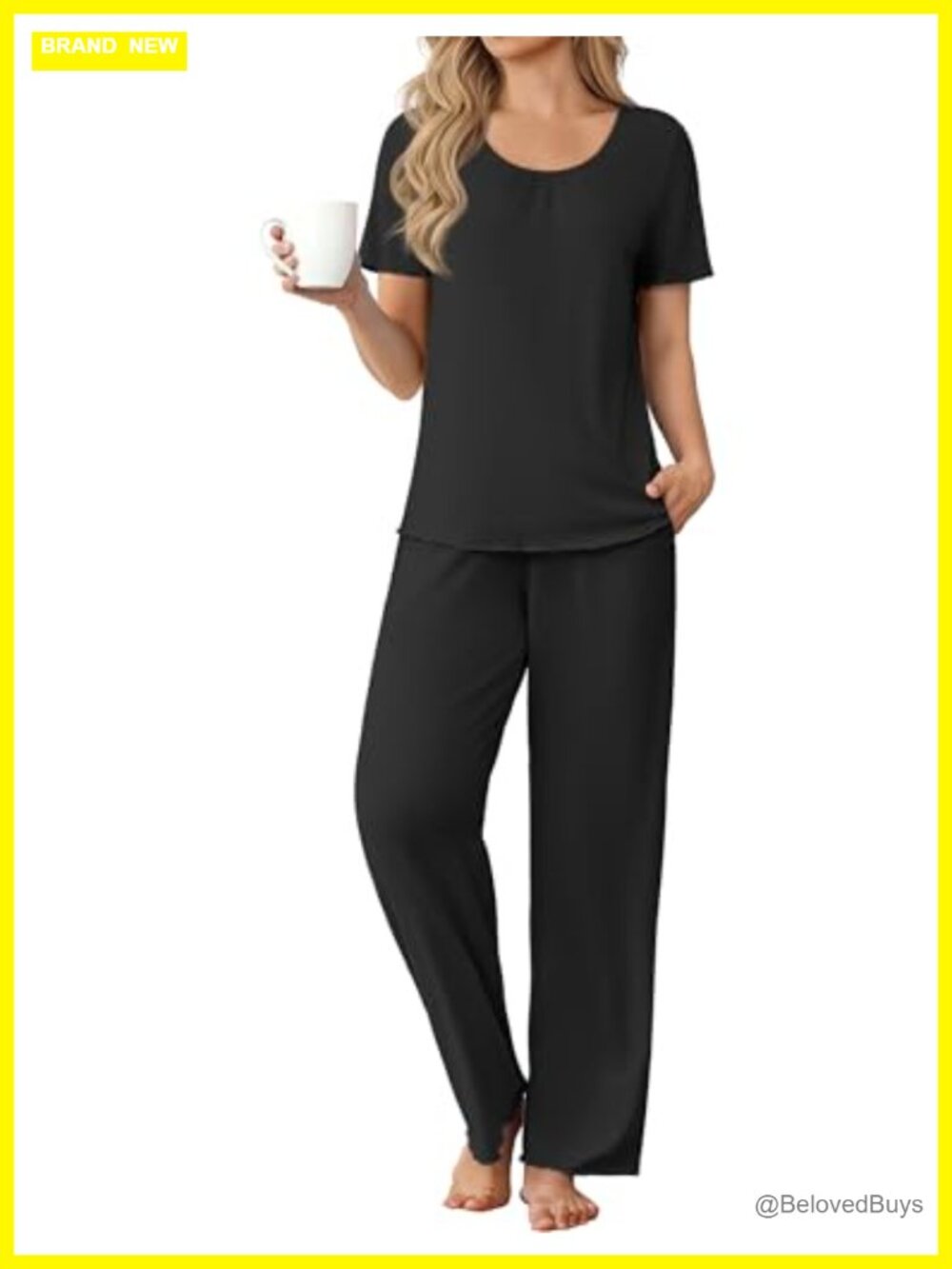 Women's 2 Piece Pajama Set Viscose from Bamboo Short Sleeve Top & Pants Lounge